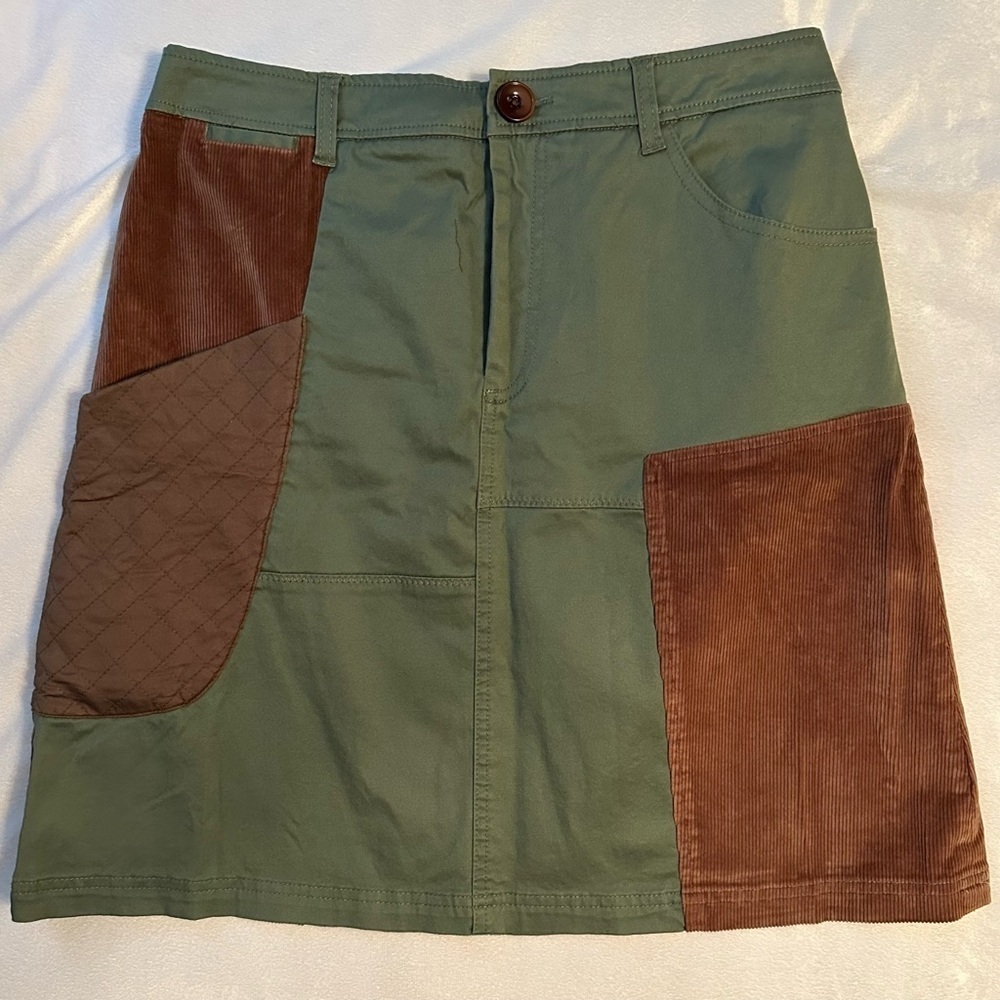 MEADOW RUE Anthropologie Patchwork Cargo Skirt 8 Quilted Pocket Corduroy NWT